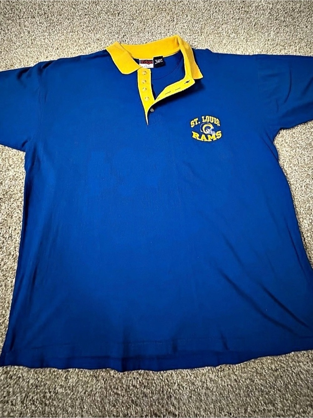 The Edge St. Louis Rams Vintage Polo Shirt Men's Blue & Yellow Large